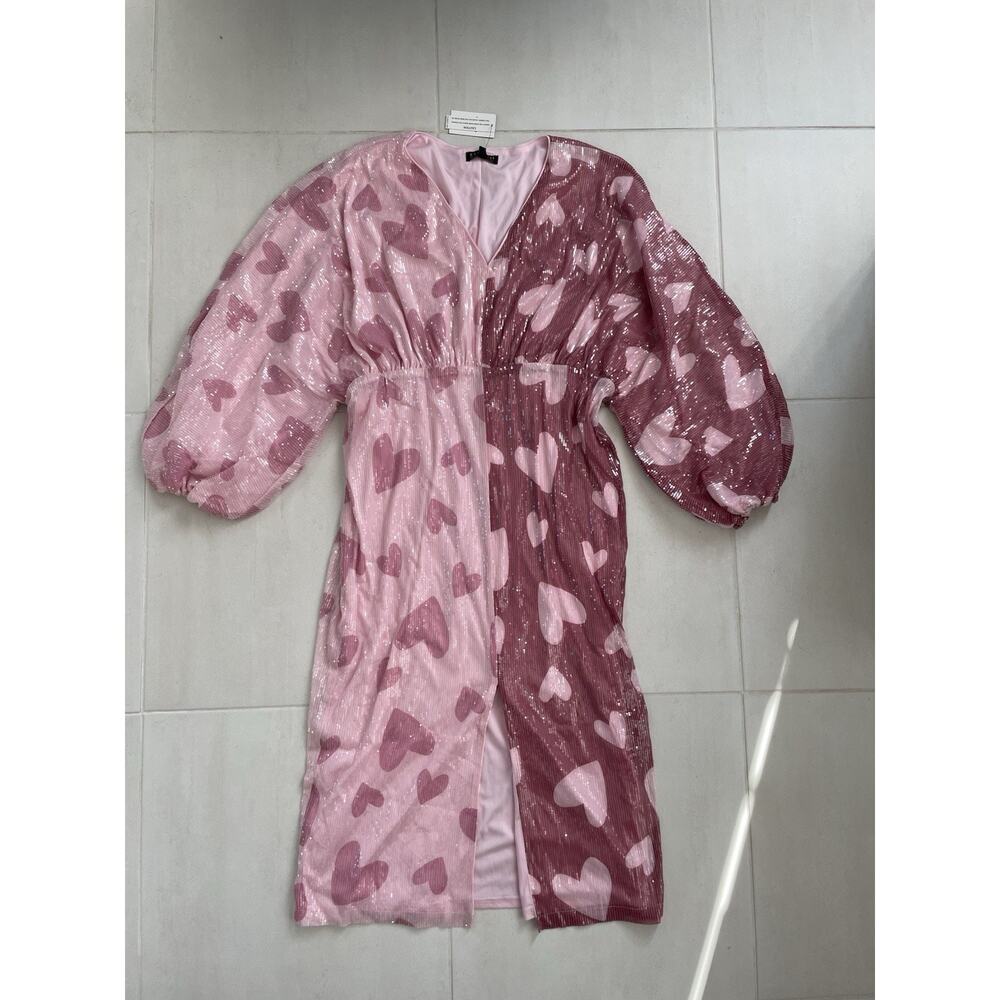 Eloquii Maxi Dress Heart Sequin Split Pattern Stretch Pink